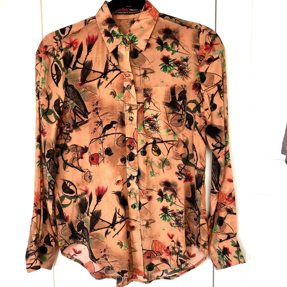Gothic Florals 100%Silk Shirt, one of a kind, Pantone Peach Fuzz colour